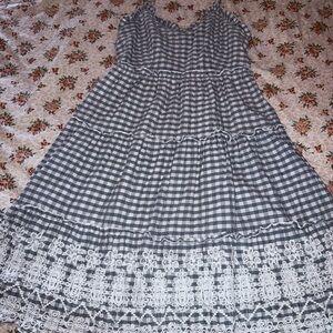 Jessica Simpson Black and White Gingham Midi Dress with Lace Trim